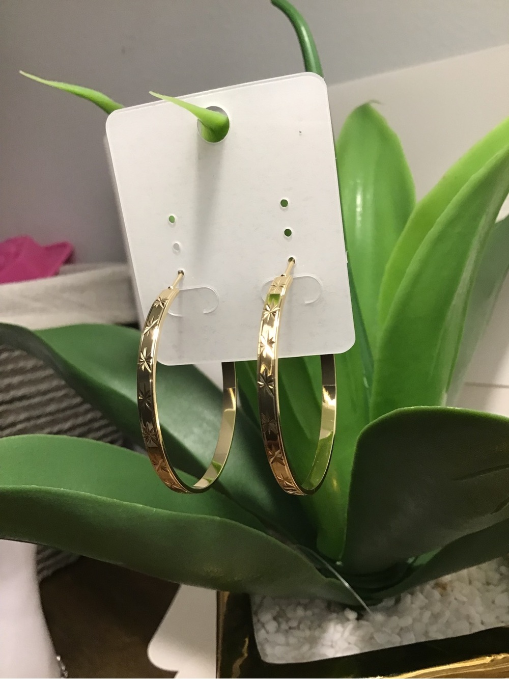 Gold Star-Engraved Hoop Earrings - Women Jewelry